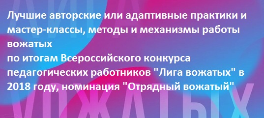 Лучшие авторские или адаптивные практики и мастер-классы, методы и механизмы работы вожатых, номинация "Отрядный вожатый"